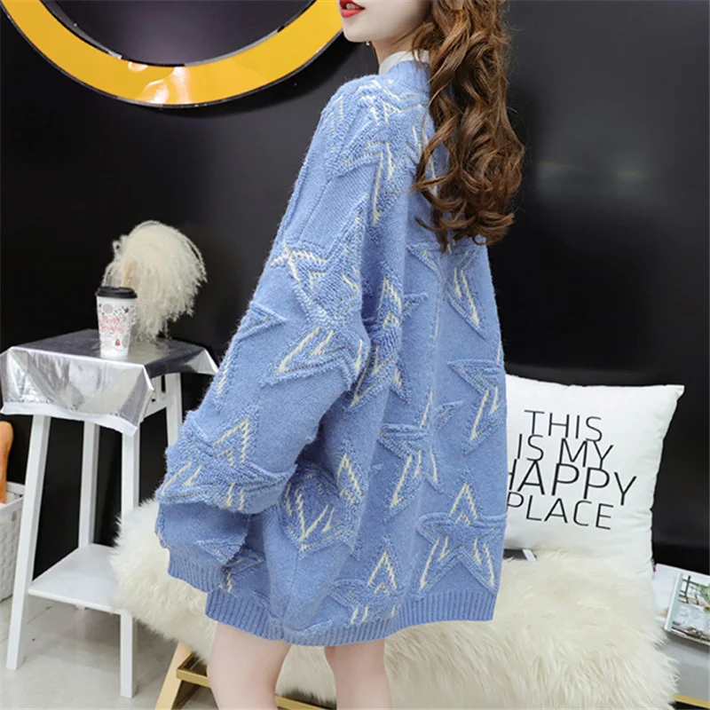 

Red Beige Blue Knitted Sweater Women Loose Casual Cardigan Spring New Korean Fashion V-Neck Long Sleeve Knit Jacket Coat Female