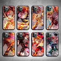 japan anime demon slayer phone case tempered glass for iphone 13 12 11 pro mini xr xs max 8 x 7 6s 6 plus se 2020 cover