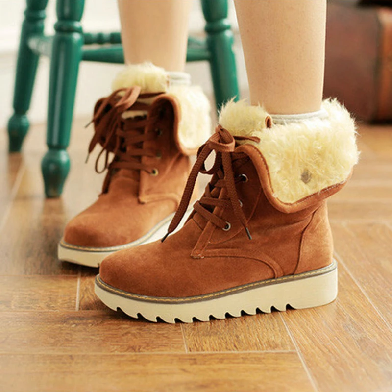 

Women Snow Boots Ankle Winter Warm Short Plush Female Casual Shoes Woman Flat Fashion Platform Round Toe Lace Up