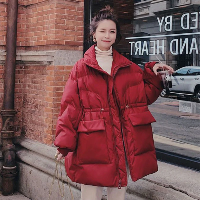Women Clothing Down Cotton Coat Female Winter New Loose Solid Medium Length Stand Collar Warm Padded Jacket Pregnant Parkas Tops