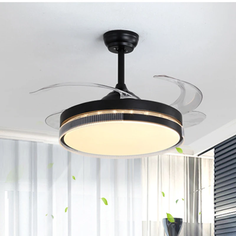 

Скандинавский вентилятор, черный домашний Невидимый светильник для спальни, гостиной, современный светодиодный потолочный вентилятор с дистанционным управлением для ресторана