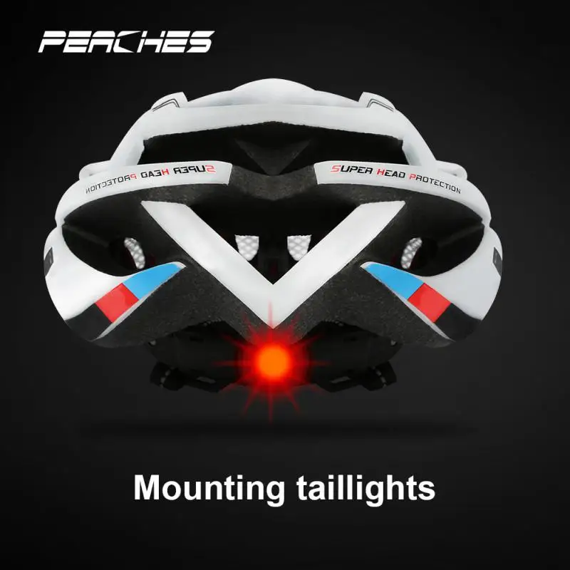 

Peaches Men Women Ultralight Cycling Helmet Led Taillight MTB Road Bike Bicycle Motorcycle Riding Safely Cap With Sun Visor