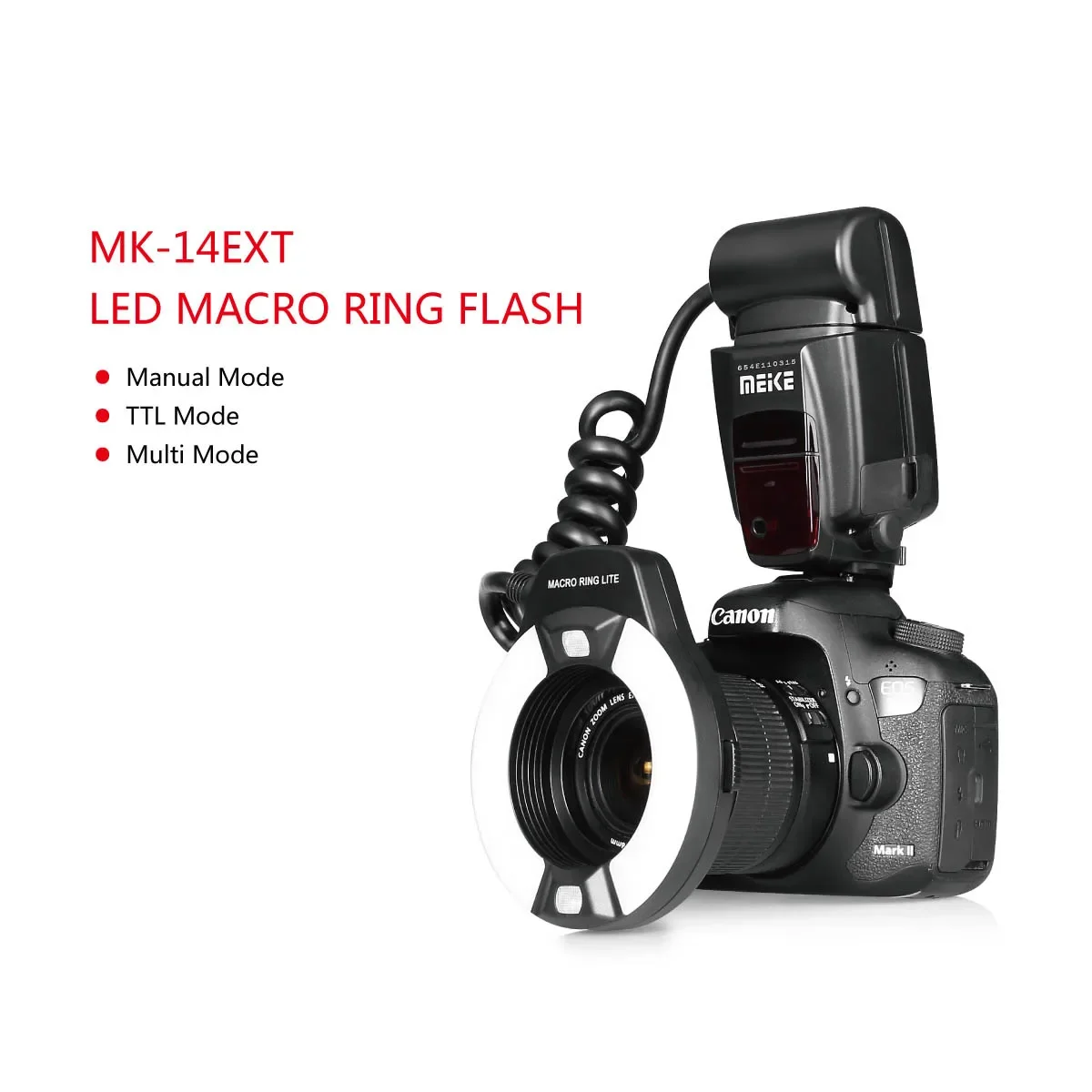 Фото Кольцевая вспышка MEIKE MK-14EXT E-TTL Macro LED Ring Speedlite для Canon 550D/760D/750D/1100D для Nikon D80 D300S D600 D700 D800 №3