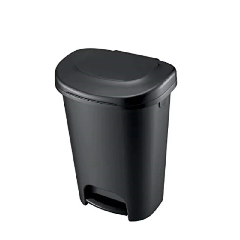 

, Step on Wastebasket, 13 gal, Plastic, Black