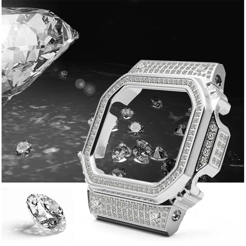 5600/5610/5035mm/5000mm/2100mm Steel Watch Bezel Strap with Diamond for DW5600 GW5000 GLX5600 GW-M5610 Watch Diamond Band Case