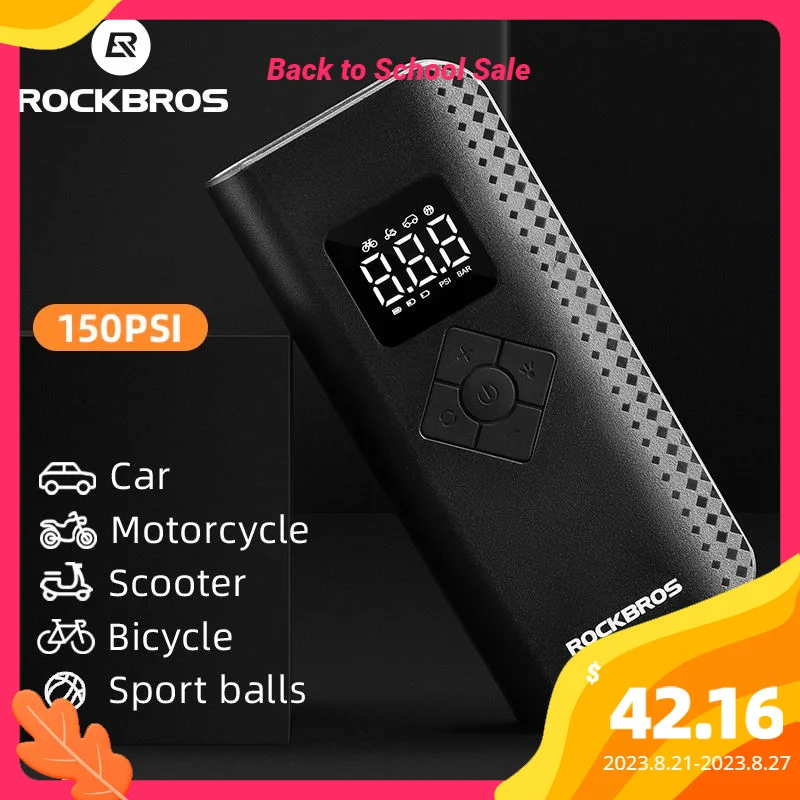 ROCKBROS Electric Pump 150psi Wireless Tire Inflatable Pump Handheld Digital Display Ball Car Bicycle Motorcycle Air Compressor