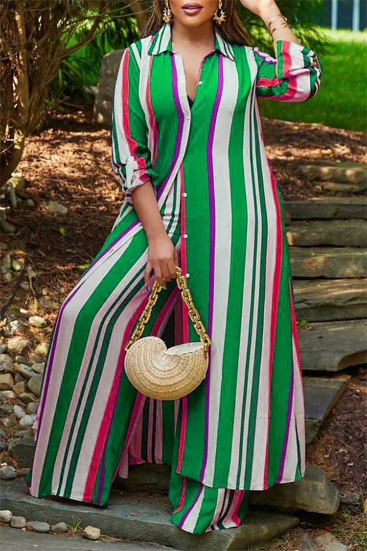 Женский костюм в полоску Длинная блузка с принтом осень 2023