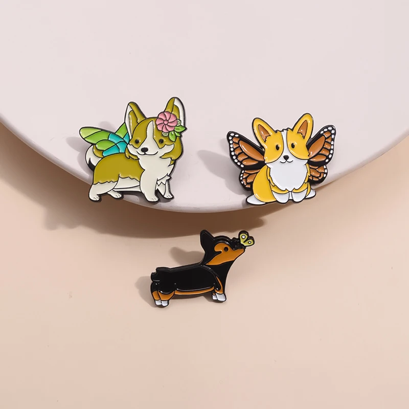 

Fairy Corgi Enamel Pins Custom Butterly Wing Funny Dog Lapel Badge Shirt Collar Brooches Backpack Cartoon Animal Jewelry Gift