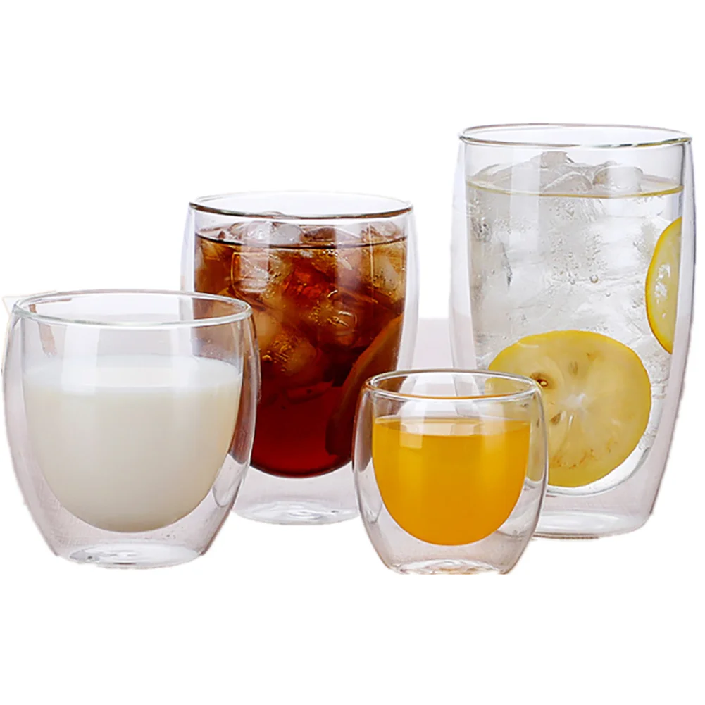 

Double Wall Glass Cup Water Bottle Coffee Glass Cup Heat-resistant Whiskey Tea Beer Mug Tea Whiskey Transparent Drinkware Cups