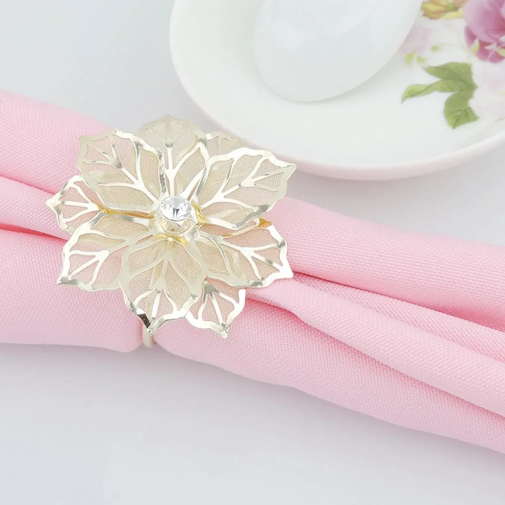 

12Pcs Kitchen Hollow Out Flower Napkin Rings Gold Serviette Buckle Holder Family Gathering Dinner Party Decor Napkin Rings