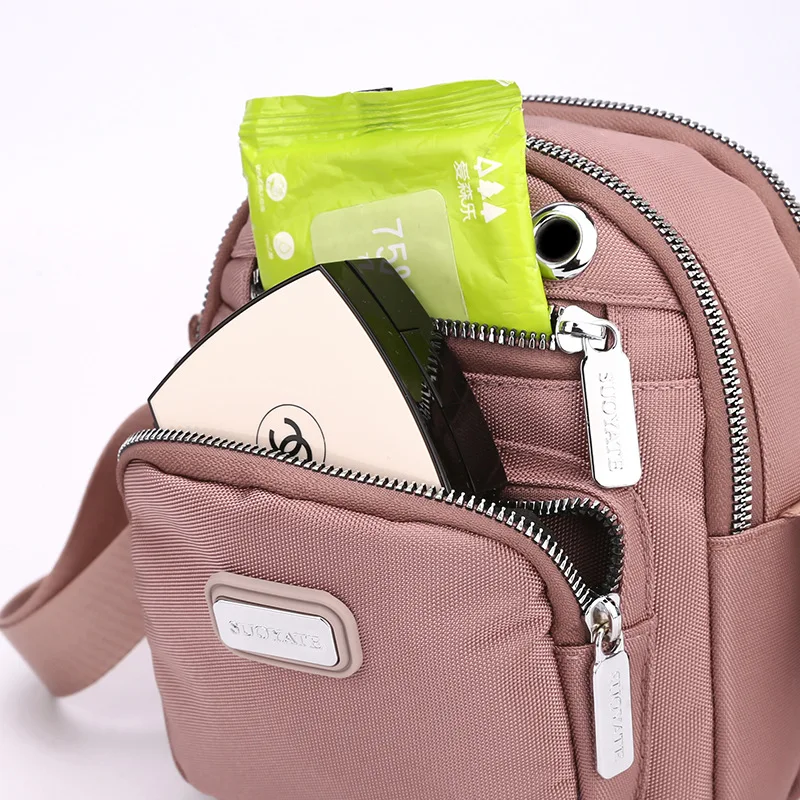 Casual Women Crossbody Bags Waterproof Nylon Handbags Pure Color Fashion Zipper Shoulder Bag Multifunction Female Handbag Purse