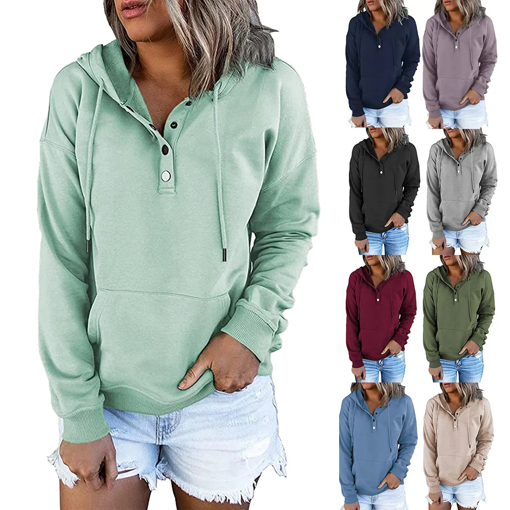 Women's 2022 long sleeve loose casual hooded drawstring pocket sweater