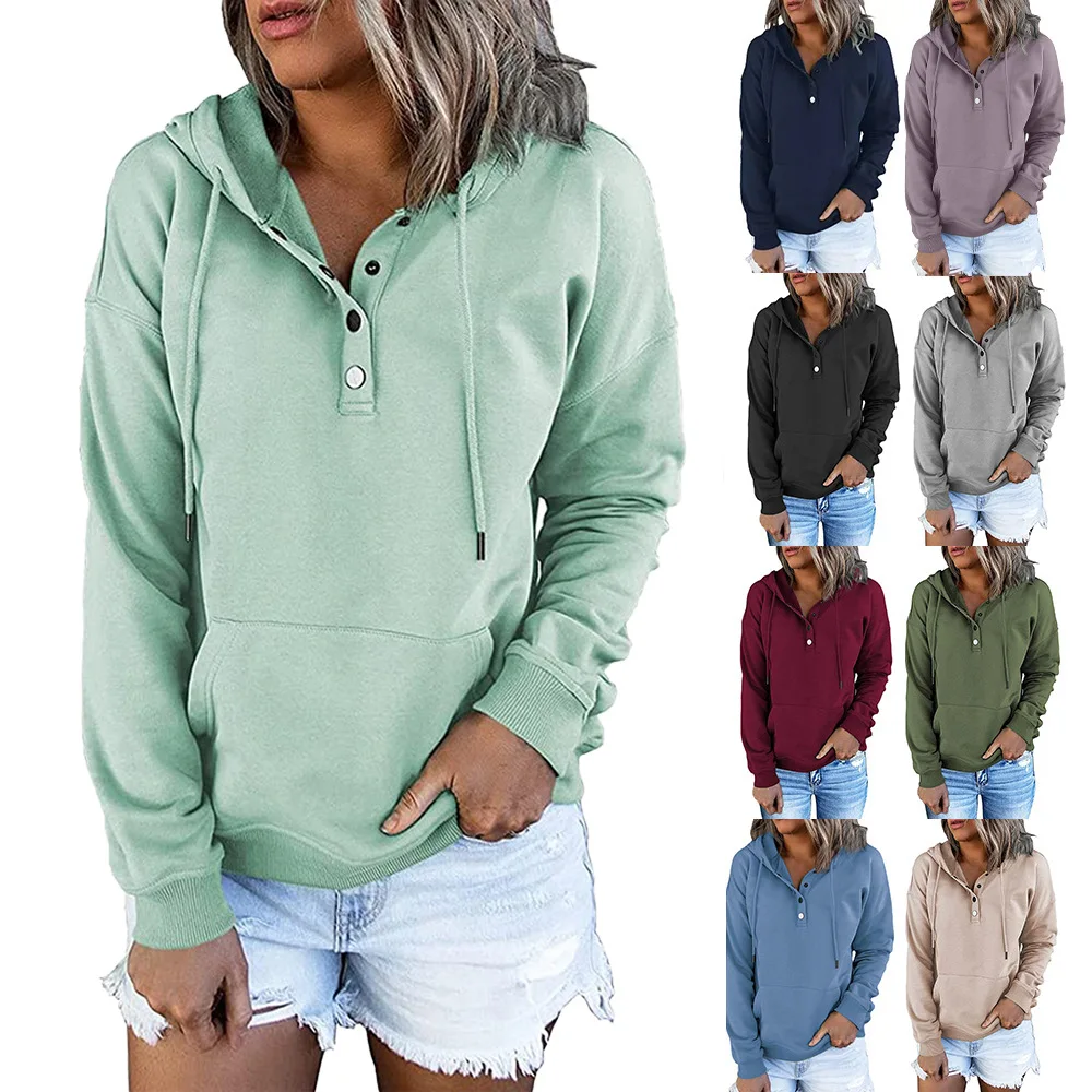 

Women's 2022 long sleeve loose casual hooded drawstring pocket sweater