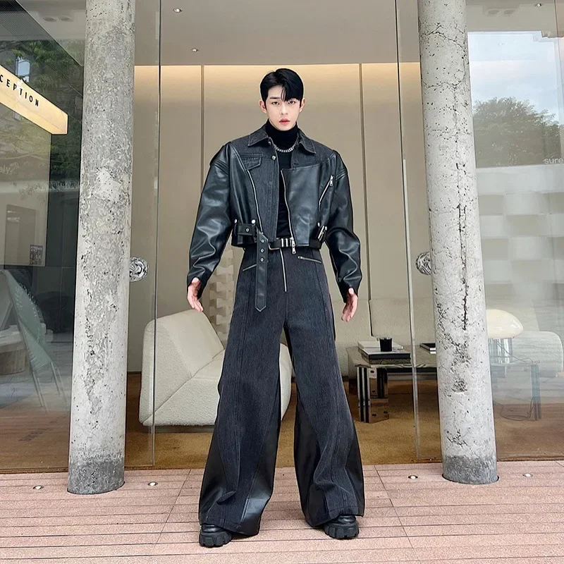 Новый модный мужской комплект нишевый дизайн лоскутный костюм из двух предметов