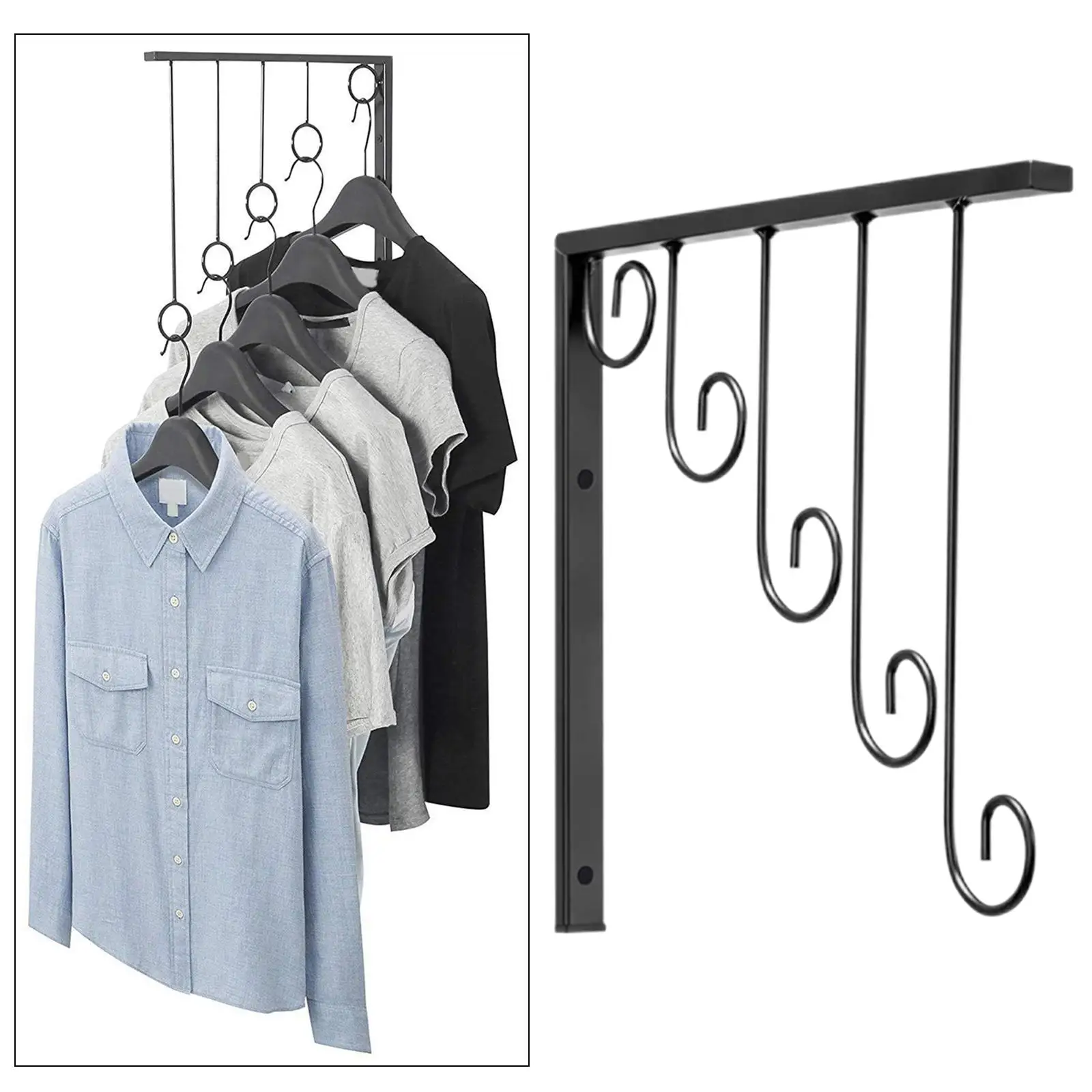 

Durable Hangers Wall Mounted Iron Art with 5 Hooks Garment Rack for Wardrobe