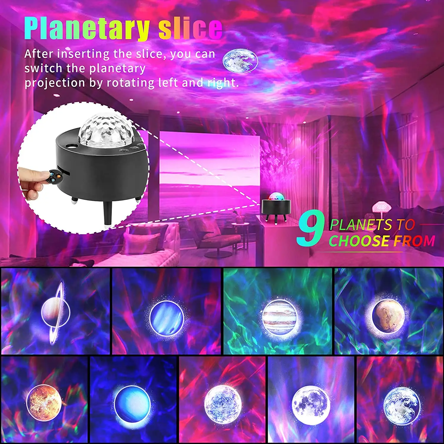 Светодиодный проектор галактики "LED Planet" с лазерным ночным светом, океанскими волнами, звездными лампами, декором для спальни, Bluetooth-динамиком, подарок на Рождество.