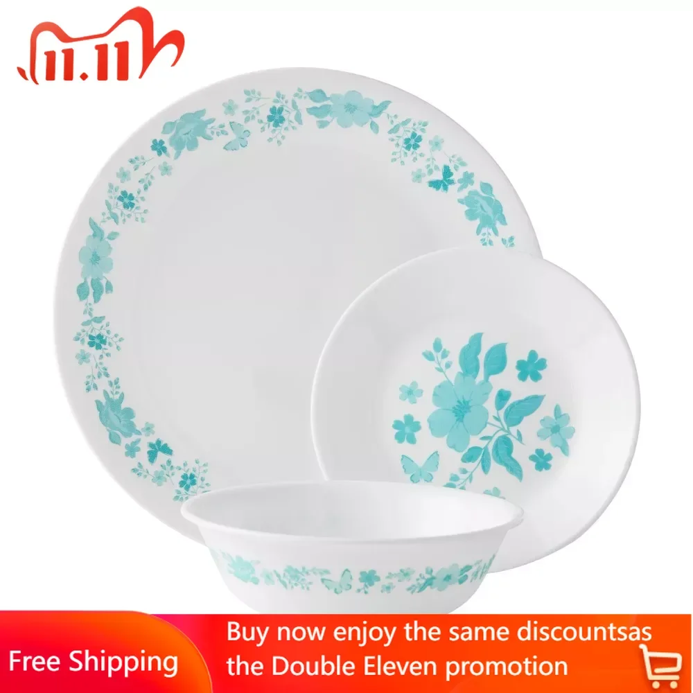 

Tableware 12-Piece Dinnerware Set Teal Restaurant Plates Free Shipping Dish Dinner Plate Ceramic Dishes to Eat Sets Food Sashimi