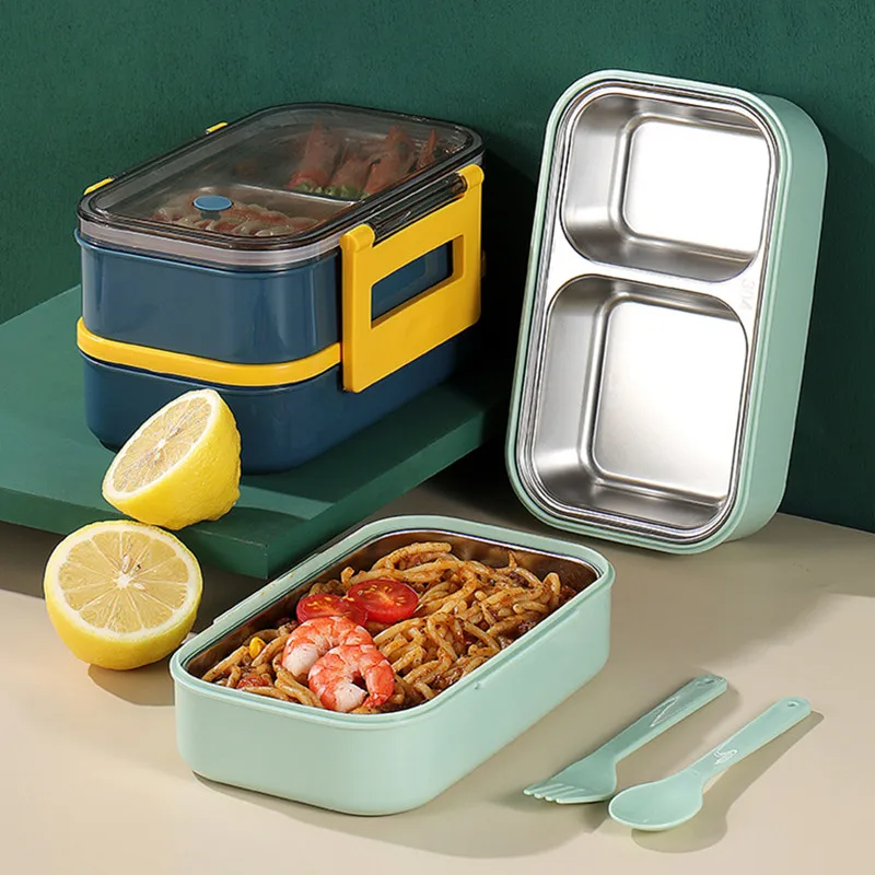 

304 Stainless Steel Lunch Box Double Layer Microwave Thermal Picnic Leakproof Food Storage Container Divided Fresh-keeping Bento