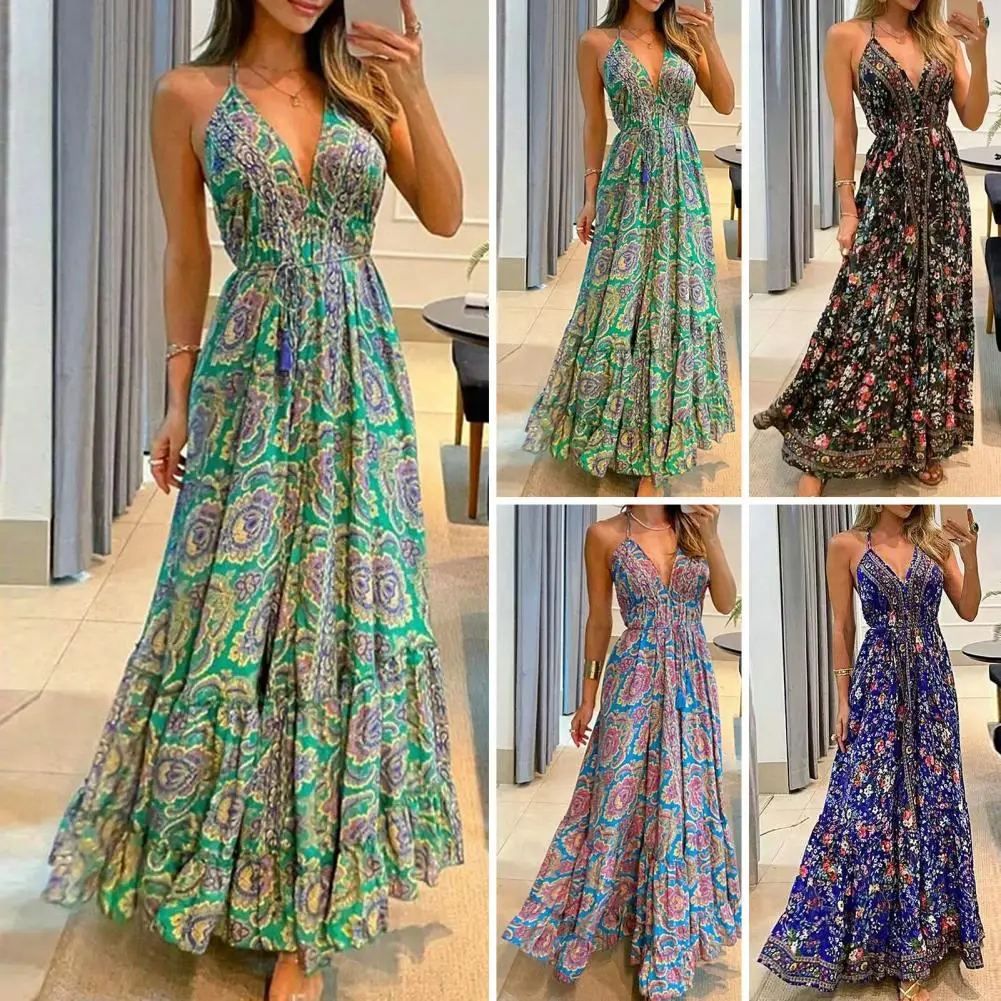 

Женское пляжное платье с глубоким V-образным вырезом и цветочным принтом
