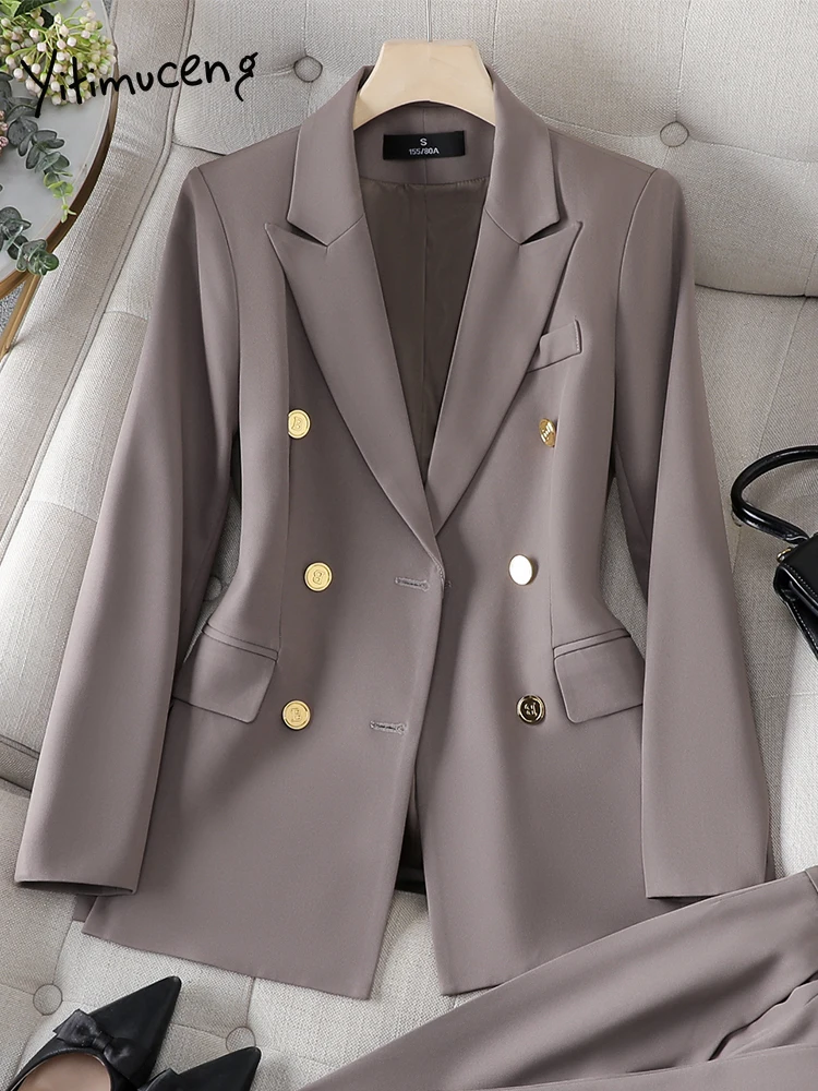 Yitimuceng 2023 элегантный однотонный официальный Блейзер куртка для женщин Осень Зима