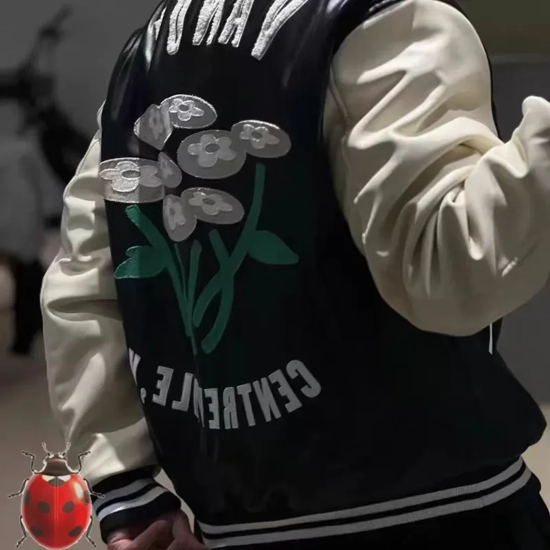 Куртка мужская кожаная в стиле пэчворк с вышитыми цветами