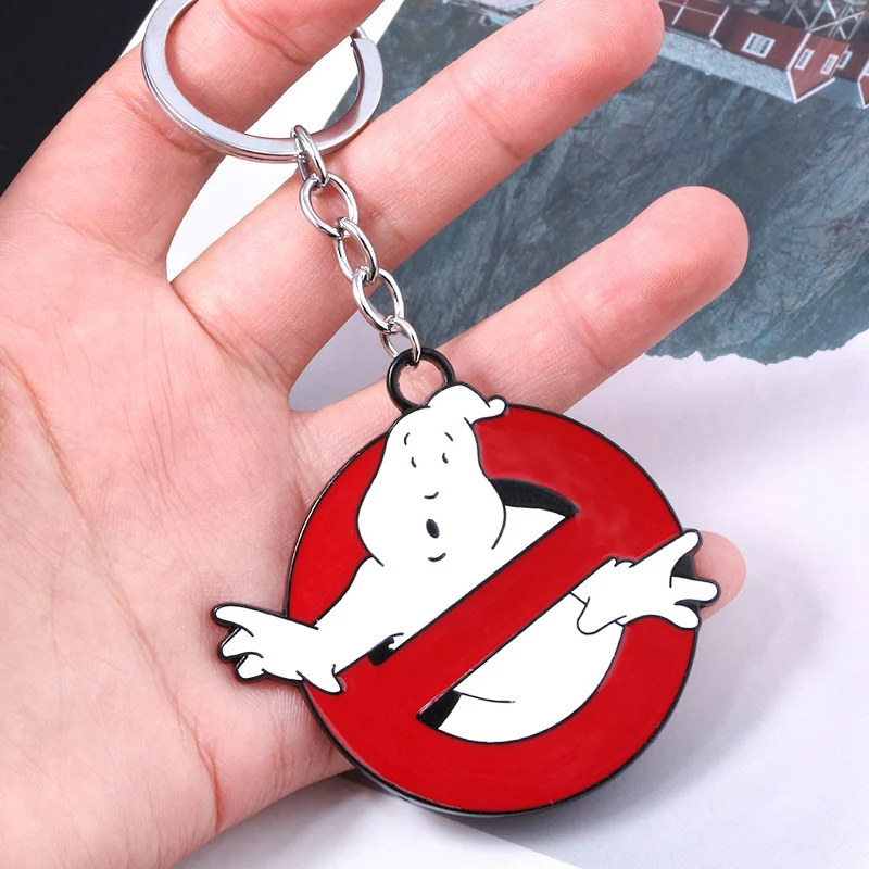 

High Quality Movie Ghostbusters Keychain Dark Belt Buckle Red Enamel Alloy Keychain Women Men Jewelry Chaveiro