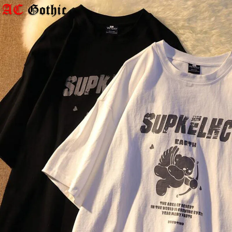 

Oversized T Shirt Women Harajuku Cute Bear Print Short Sleeve Hip Hop Woman Tshirts Women Casual Loose Tee Shirts Unisex Clothes