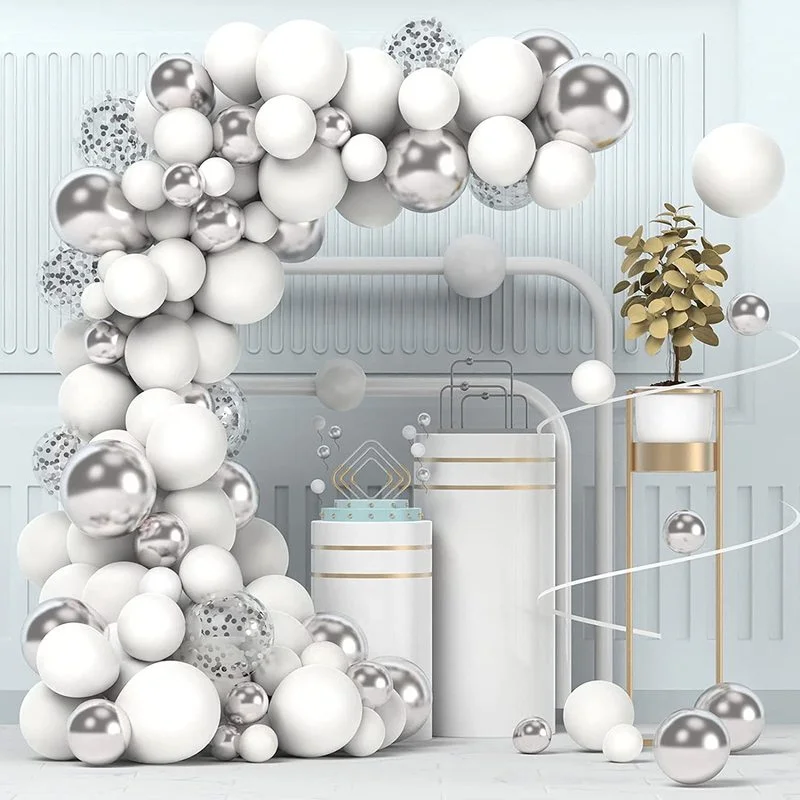 

Silver White Balloon Garland Arch Kit Wedding Birthday Happy Party Decoration Confetti Latex Balloons For Girls Baby Shower