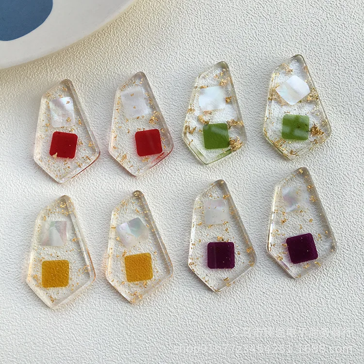 

2pcs simple pentagon transparent gold foil shell resin pendant accessories diy hand earrings jewelry wholesale