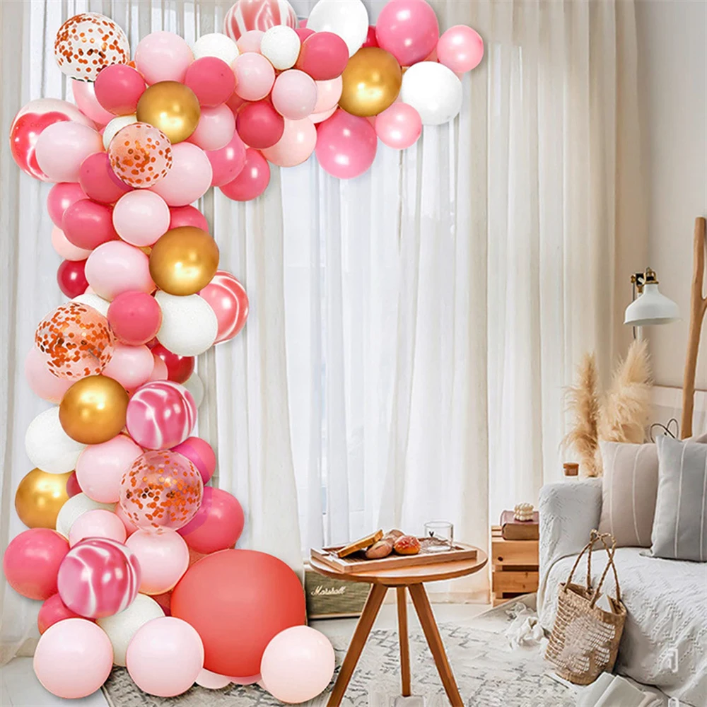 

Pink Onyx Rose Gold Confetti Balloons Garland Arches Kit Girls Birthday Party Decorations Sweet Wedding Proposal Supplies