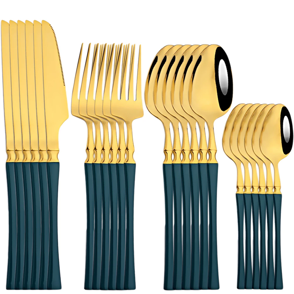 

Dinnerware Stainless Steel Cutlery Set Knife Fork Teaspoon Western 24 Green Gold Cutlery Set Kitchen Dinner Cuisine