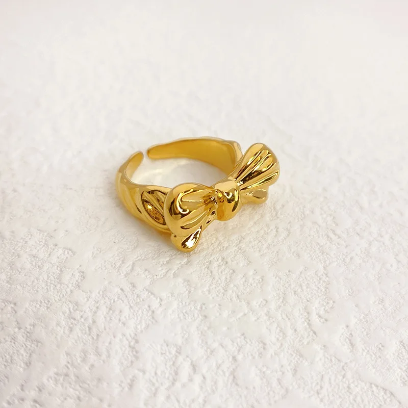 

New Bow Shape Bump Texture Brass Open Ring Fashion Index Finger Ring