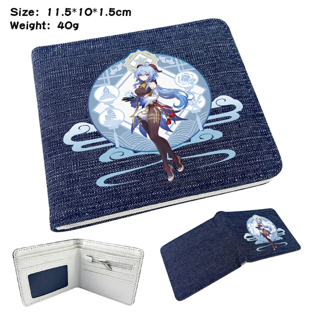 

Game Genshin Impact Wallet Bifold Short Coin Bag Teenager Pocket Photo Credit Denim Card Holder Unisex Casual Cartoon Purses