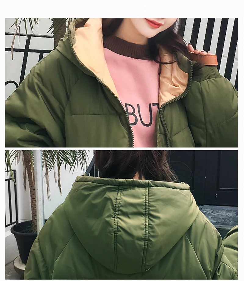 New Winter Loose Short Down Cotton Coats Women Hooded Solid Thick Warm Fashion Padded Jacket Female Clothing Black Tops Parkas