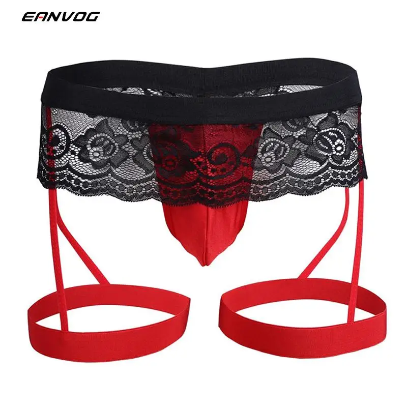 

2022 Men's Sexy Sissy Underwear Lace Thongs Enhance Pouch Bikini Briefs Underpants Men's Underwear Sexy Lace Three-point Leather