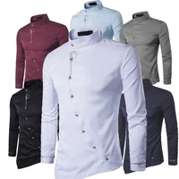 western style mens retro personality oblique button irregular multi color high end shirt henry collar casual long sleeved shirt
