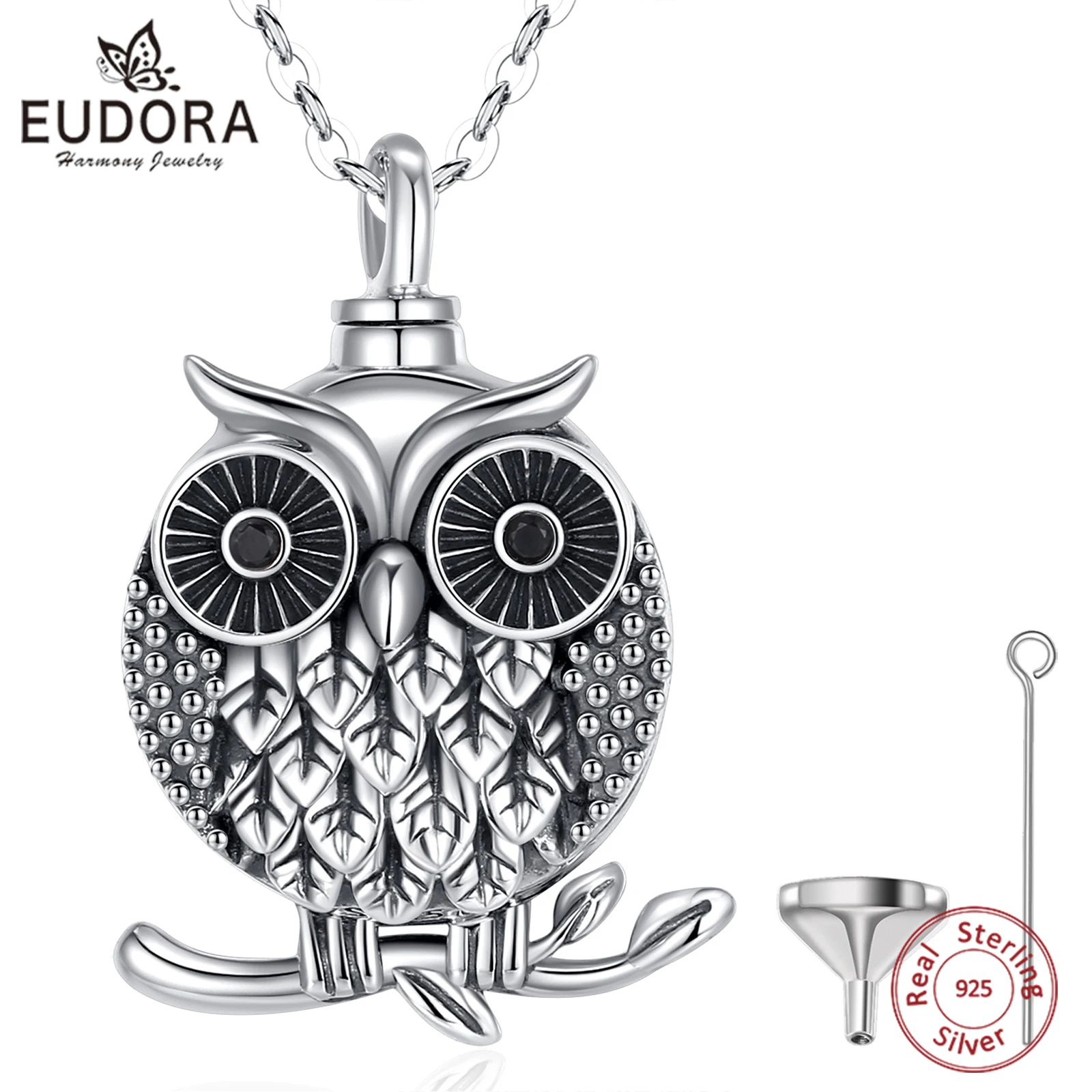 Eudora 925 Стерлинговое Серебро Сова зола урна кулон винтажная Циркон памятное