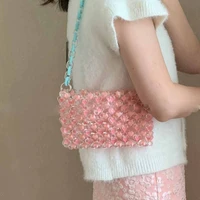 new peach pink 2022 trend all match girl niche handmade love beaded lightweight daily aesthetic crossbody purses and handbags