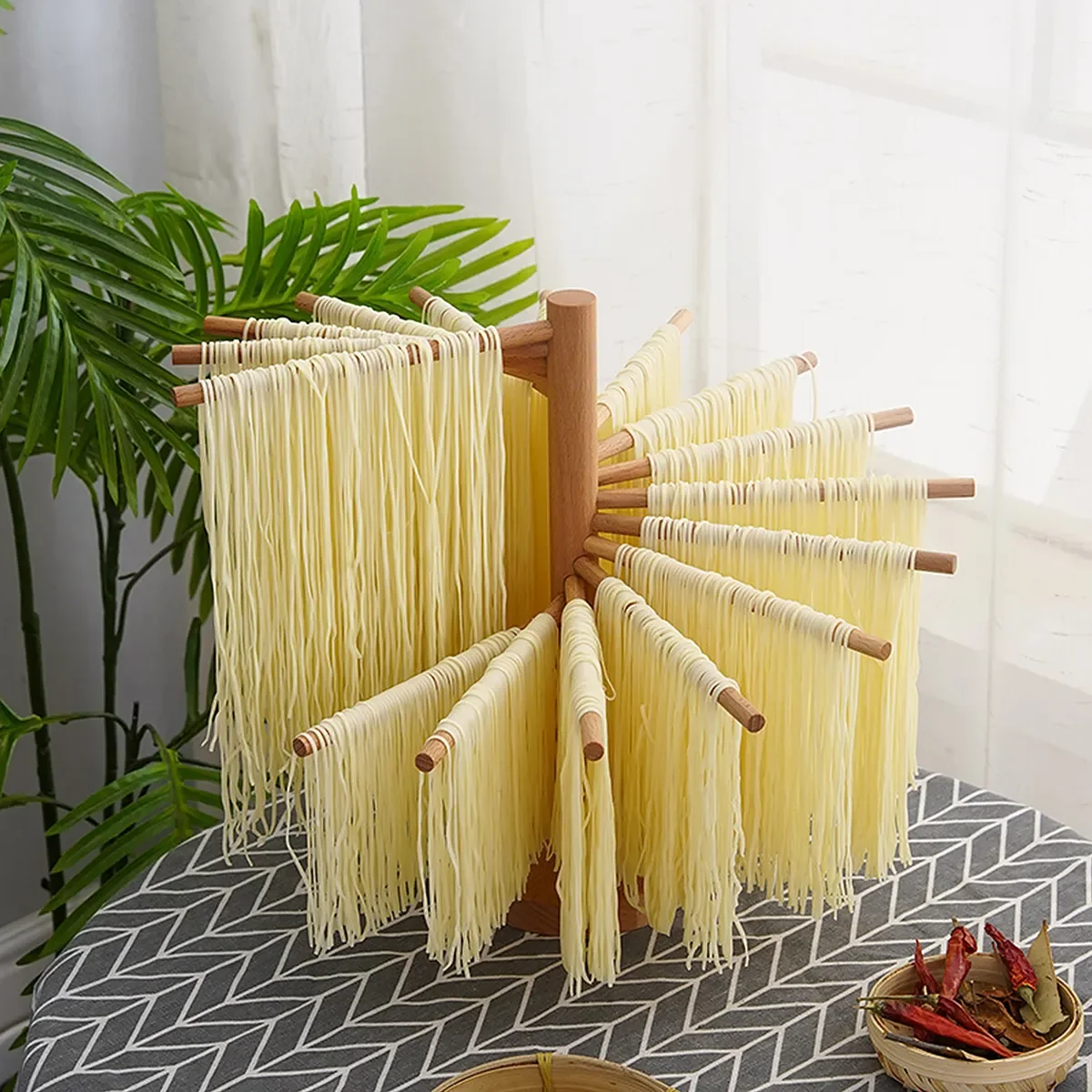 

Collapsible Wooden Pasta Drying Rack Stand Drying Holder with 16 Suspension Rods, Kitchen Noodles Dryer Perfect for Fresh Noodle