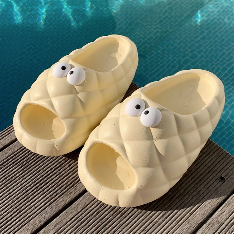 

2023 Cartoon Cute Pineapple Bread Women Slippers Personality Home Soft Sandals Thick Bottom EVA Summer Word Slippers for Women