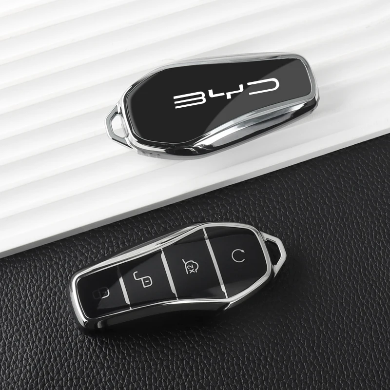 Фото Чехол для автомобильного ключа BYD Qin Plusdmi Atto 3 Han EV Dolphin TPU, защитный чехол для автомобильного ключа, брелок для ключей BYD, аксессуары для интерьера №1