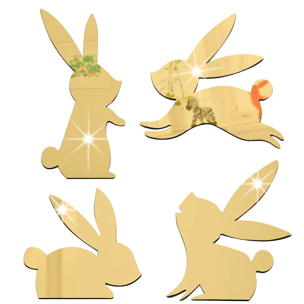 

4Pcs Mirror Effect Wall Decals Decorative Easter Stickers Children Room Rabbit Mirror Decals Ornaments