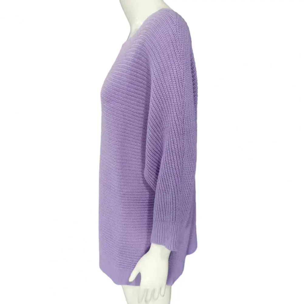 

Female Pullover Sweater Stylish Women's Knitwear Loose Fit Pullover Tops with 3/4 Sleeves for Autumn Winter Casual Round Neck