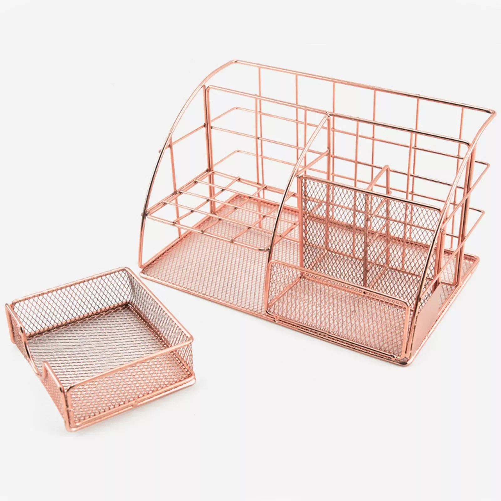 

Rose Gold Metal Mesh Office Desk Organizer Pen Magazine Holder Tray File with Drawer for Desktop Accessories Supplies Storage