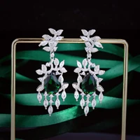 foydjew luxury designer jewelry leaf long earrings womens high carbon diamond emerald pendant earring party ear accessories