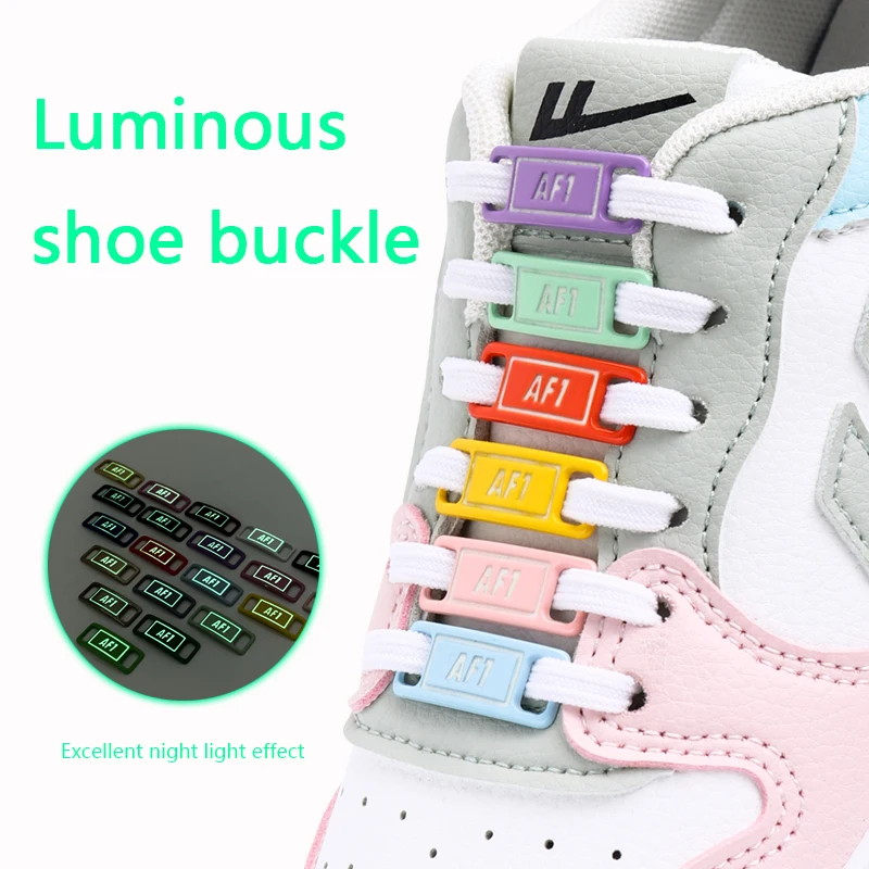 1Pair AF1 Luminous Shoelaces Buckle AtNight Fluorescent Glowing Sneaker Accessories Air Force Metal Lock DIY Shoelace Decoration