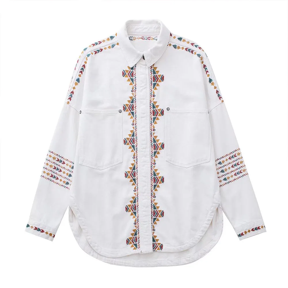 

ZATRHMBM 2022 women's spring and summer new high street fashion embroidered lapel pockets with denim jackets