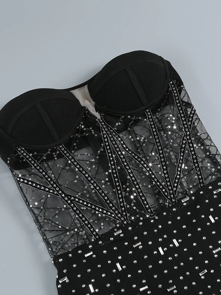 224 сексуальный женский костюм из двух предметов без бретелек черный роскошный