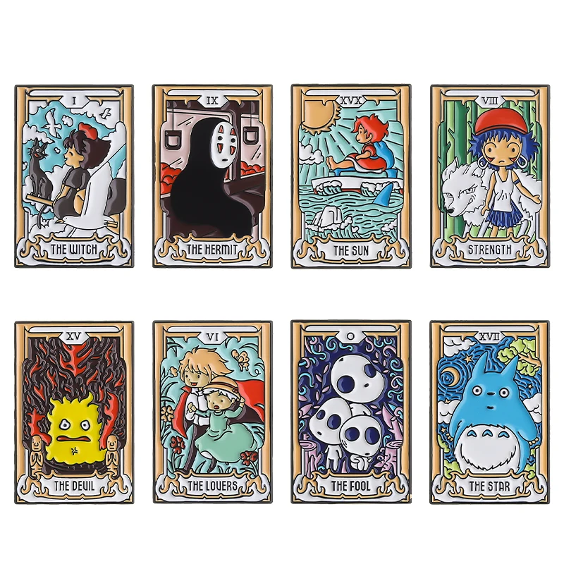 

YQ1498 Tarot Card Shaped Lapel Pins Enamel Japanese Anime Ghost Pin Black Cat Brooch Shirts Jeans Badge Jewelry Friends Gift