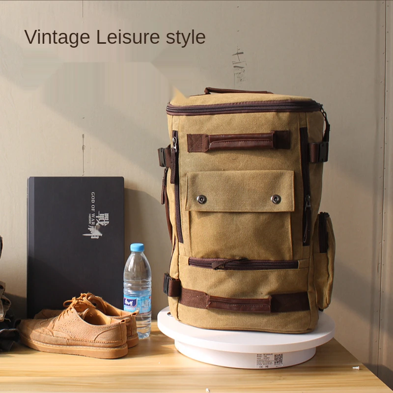 Men's Backpack Vintage Canvas School Travel Laptop Large Capacity Leisure Crossbody Multifunctional Bags
